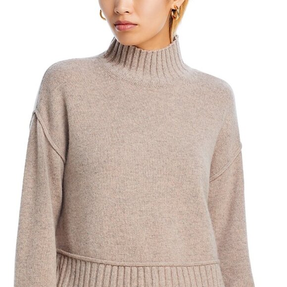 Aqua Cashmere Boxy Mock Neck Medium Beige Cashmere Sweater 2XL NWT - Picture 3 of 4